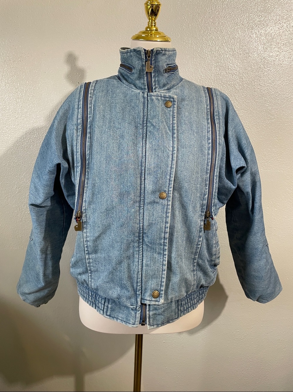90s Convertible Denim Jacket Vest Zip Off Sleeves Hooded M Unisex Sasson VTG - Picture 1 of 12